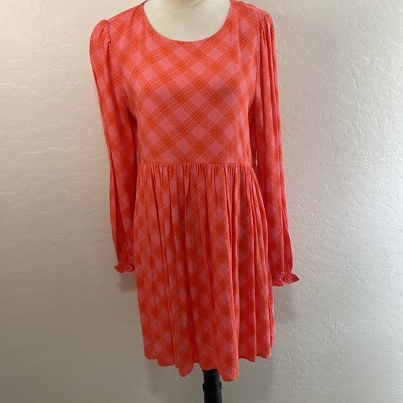 Nordstrom BP plaid long sleeve pink red Ian dress Size M Preppy Academia - Picture 7 of 9